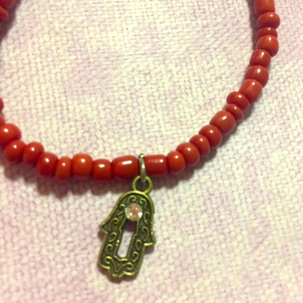 hamsa beaded bracelet elastic beautiful red